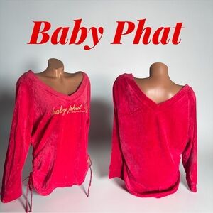 Rare Baby Phat V-Neck, V-back Velour Long Sleeve Top l Cinched Sides l 3X l EUC